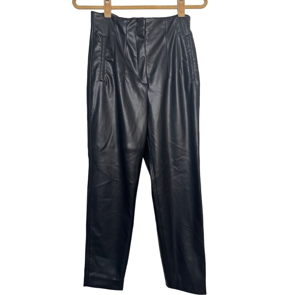 NWT 28 Zara Black Faux Womens Leather Trousers